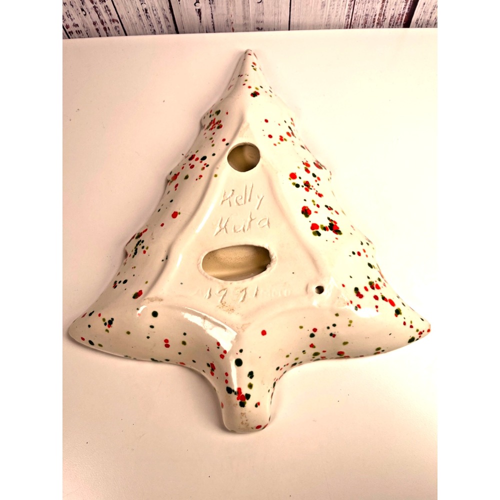 Vintage Retro Christmas Tree Splatter Candy Dish Tray 1971 Handmade 12x9 - Picture 2 of 2
